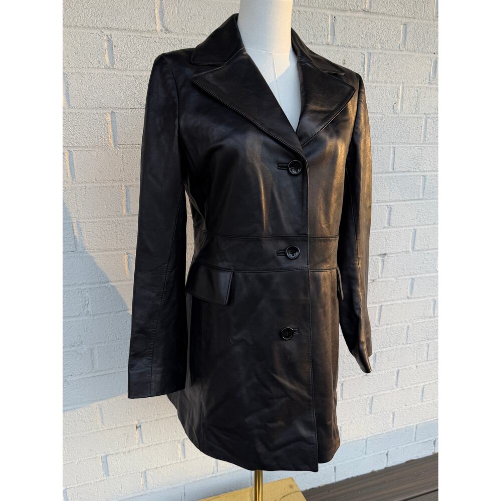 Ann Taylor Soft Black Leather Coat Jacket Sz 6 Wool Lining Versatile Minimal